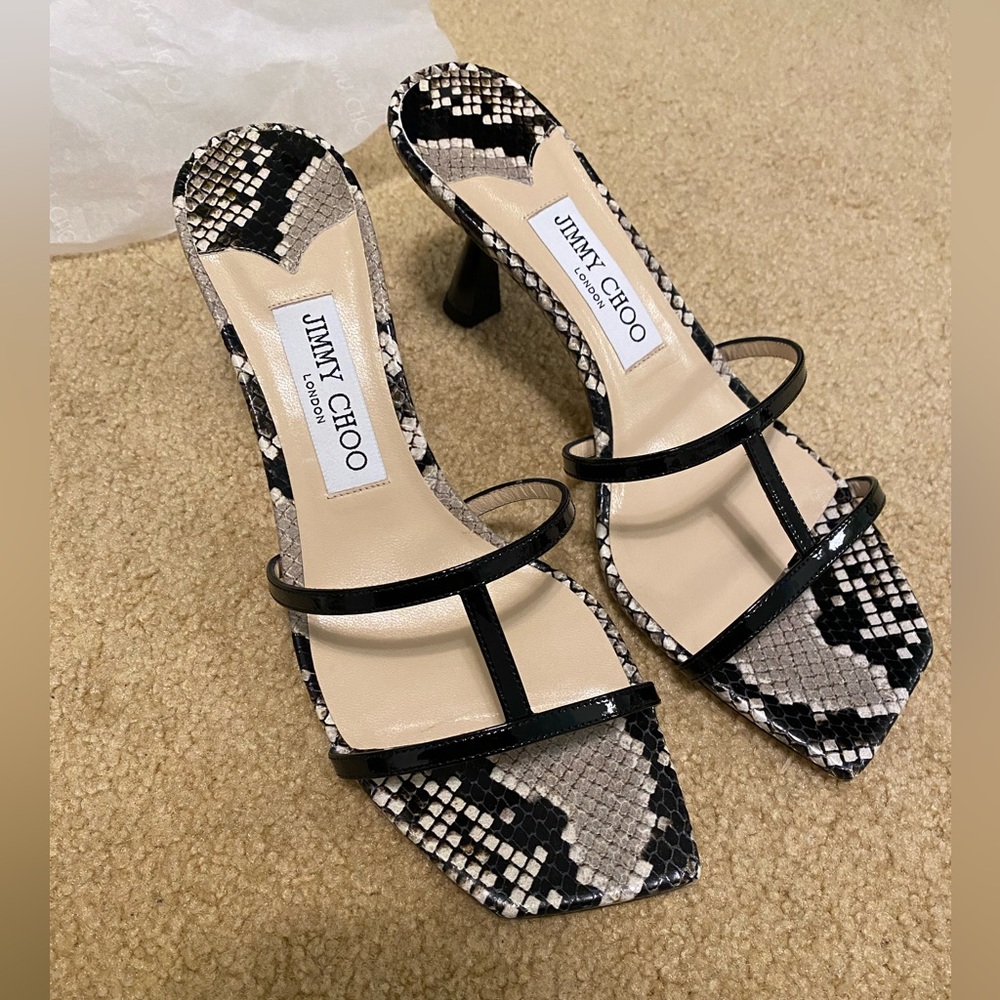 NIB Jimmy Choo Ria Snakeprint Slide Heels Size 39